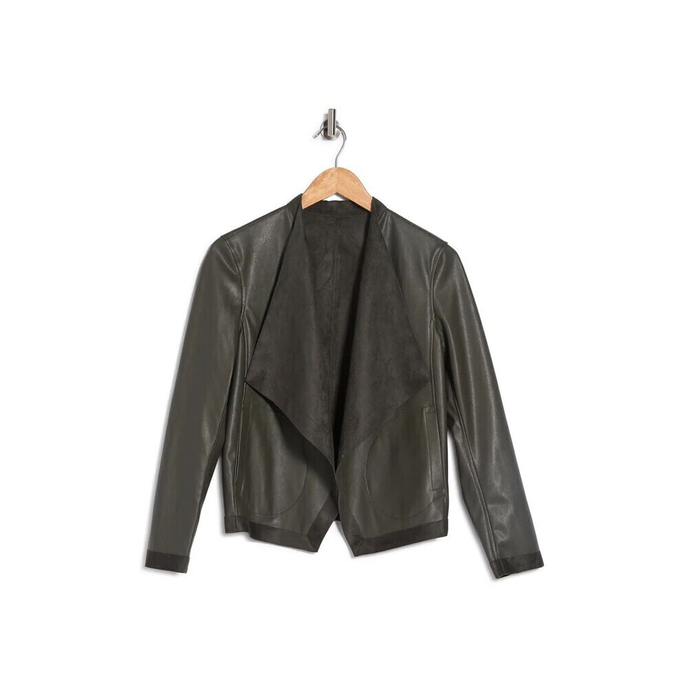 BB Dakota Teagan Reversible Faux Leather & Suede Drape Front Jacket Green Size S